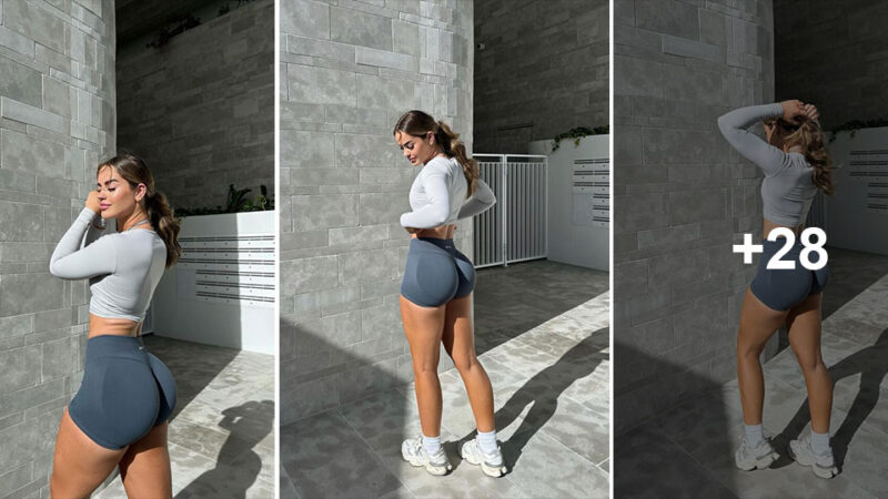 Skye Sutton shows off her fit figure in a gray gym outfit