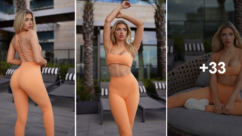 Skyler Springstun flaunts her toned figure in an orange athletic ensemble.