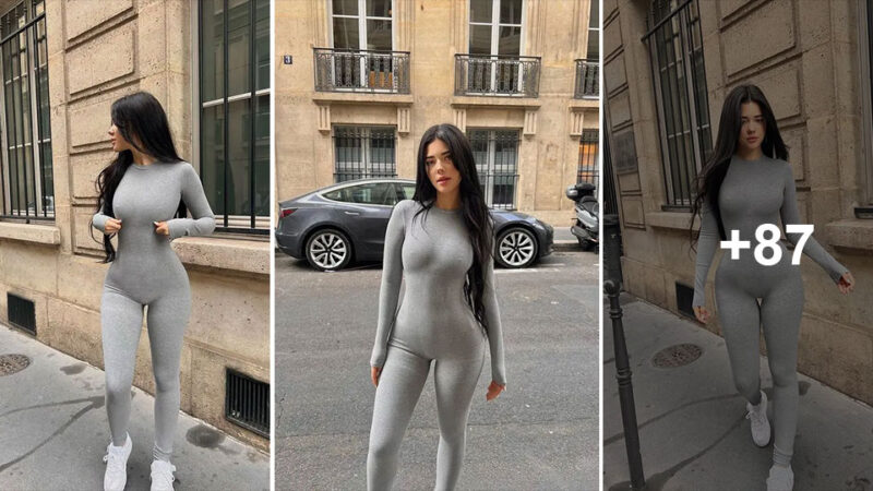 Vanessa Reinhardt Flaunts Her Perfect Figure In Tight Grey Bodysuit